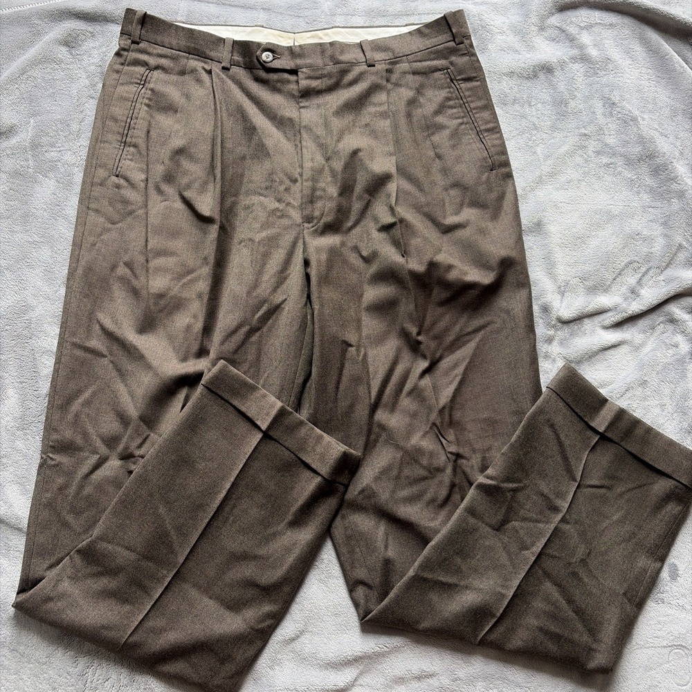 Nordstrom JB Britches Pants Mens 38x33 Brown Wool Pleated Dress Trousers USA